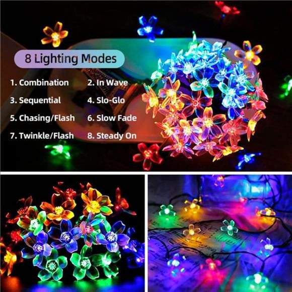 Solar String Flower Lights Outdoor Waterproof 50 LED Fairy Light Decorations - Picture 4 of 7
